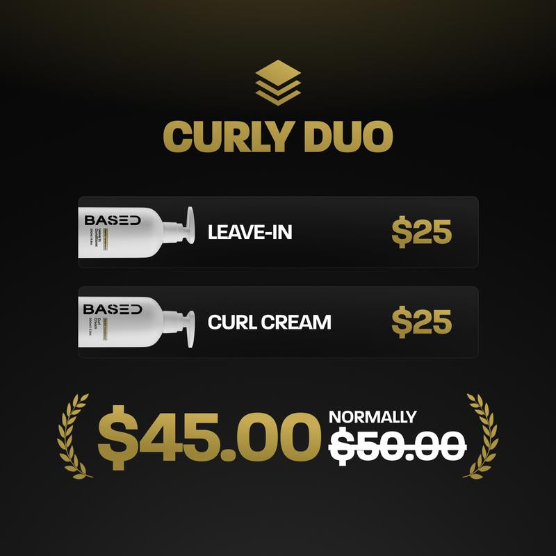 BASED Curly Duo: Premium Non-Toxic Curl Cream & Leave-In Conditioner Bundle - Defines Curls, Controls Frizz, Medium Hold with Agave & Silk Protein, Instant Hydration & Nourishment, No Harmful Chemicals
